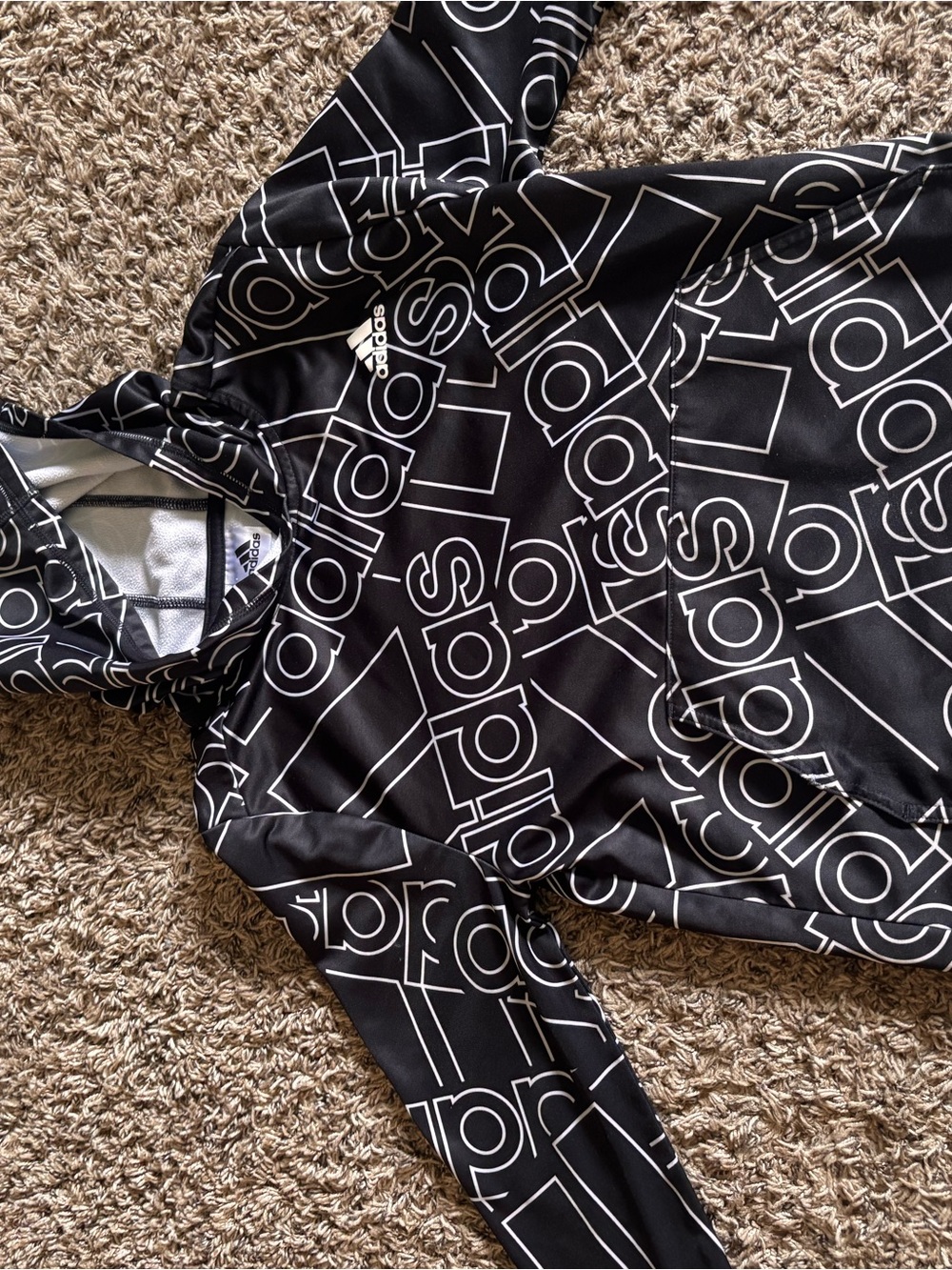 adidas Kids Hoodie Youth Large 10/12 Black All Over Print Pullover
